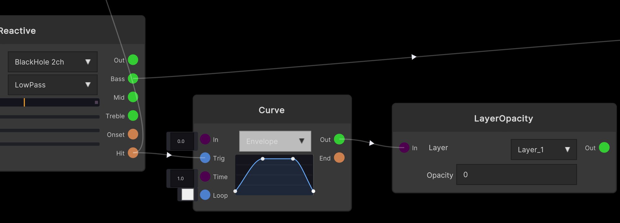 Hit を Curve 経由で LayerOpacity へ